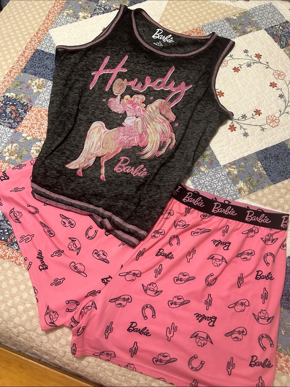 Barbie Pink & Black Western 'Howdy' Tank and Shorts Pajama Set